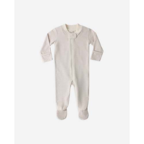 Zip Longsleeve Sleeper Footie Oat Microstripe
