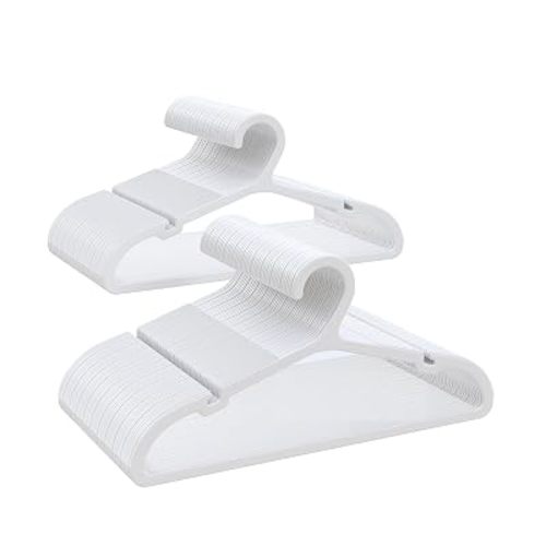 Plastic Kids Hangers, Pack of 100, Ultra Slim Closet Hangers, Non-Slip, Space-Saving, Sturdy, 14" W x 7" H (for Children Aged 7-12 Years), White, UAPY07100W