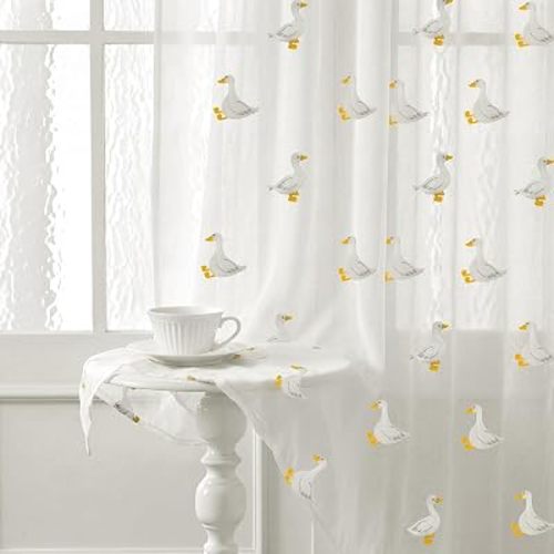 Tegeme 2 Panels Ivory White Silly Goose Sheer Curtains for Bedroom 84 Inch