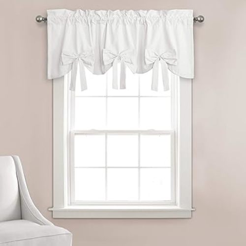 Lush Decor Melody Bow Valance Curtain 52" W x 18" L +3" White - Bow Curtains - Kitchen Valances for Windows - Coquette Valance Curtains for Bathroom
