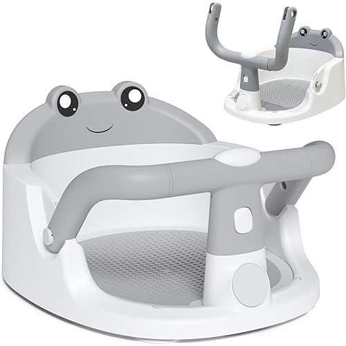 Baby Bath Seat for Babies 6 Months & Up, Non-Slip Toddler Bath Seat with Suction Cup, Safe and Comfortable Portable Infant Bathtub Chair for Bathroom, Bathtub Tub Sitting Up, Easy to Clean (Grey)