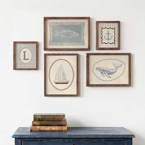 Nautical Gallery Wall Set of 5 Prints, Coastal Nursery Prints, Vintage Decor