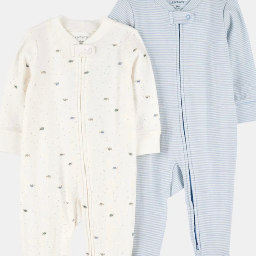 Baby Boy 2-Pack 2-Way Zip Cotton Sleep & Play Pajamas - Blue/White | Carter's