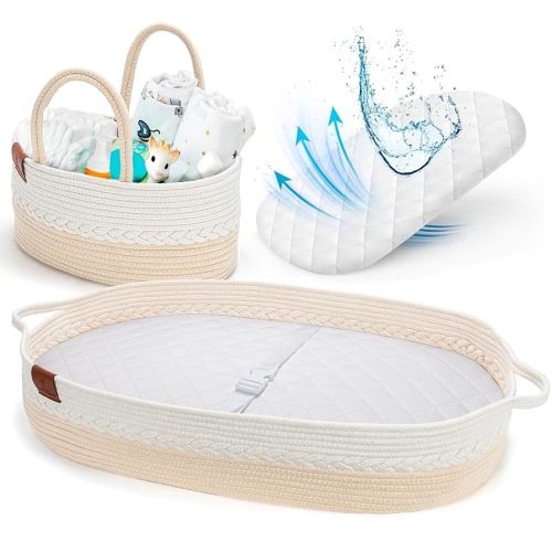 Deluxe Baby Changing Basket for Baby Dresser, Cotton Moses Baskets for Newborn, Babies Change Unisex Moses Changing Bassinet for Dresser, Foam Changing Pad Basket Changing Table Topper, Diaper Caddy