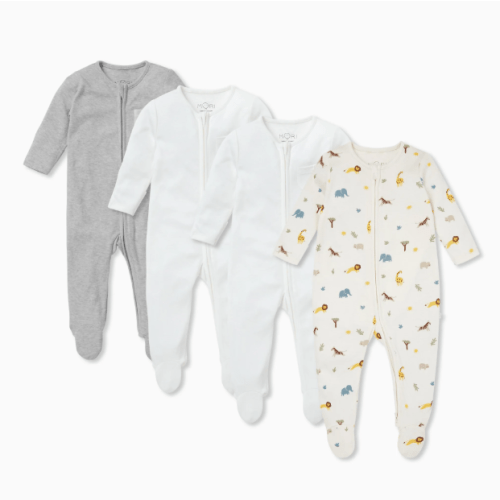 Safari Clever Zip Baby Pajamas 4 Pack Safari Mix / Newborn