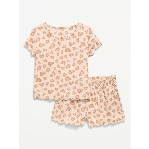 Ribbed Lettuce-Edge Pajama Top and Shorts Set for Girls