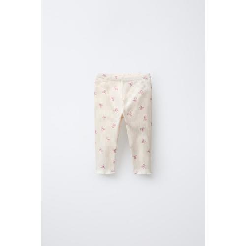 SOFT TOUCH RIBBED LEGGINGS WITH BOWS - Ecru | ZARA United States
