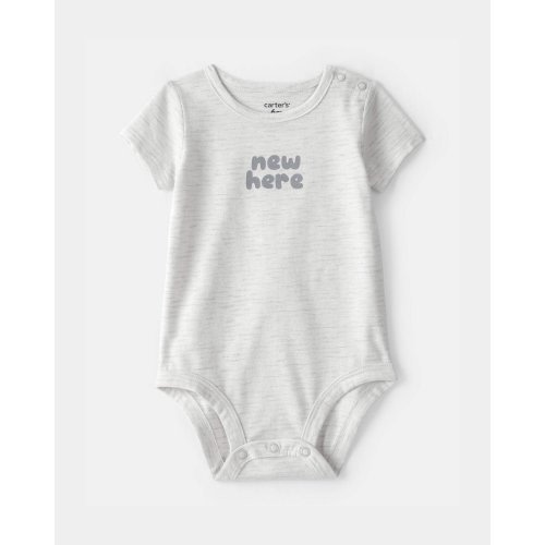 Baby 'New Here' Graphic Bodysuit - Grey | Carter's