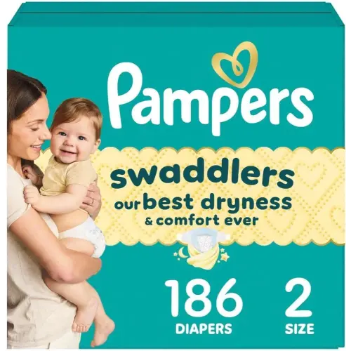 Pampers Swaddlers Diapers, Size 2 (10-22 lbs), 186 Count, Absorbent, Keeps Baby Dry and Comfortable, Skin Safe Disposable Baby Diaper (Packaging May Vary)