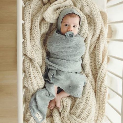Luxury 100% Organic Cotton Baby Receiving Swaddle Blanket for Infants Boys and Girls - Powder Blue