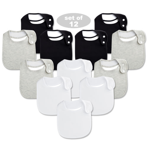 Benoxine Unisex Baby Bibs: Cotton, 12-Pcs Set for Newborns Drooling & Teething