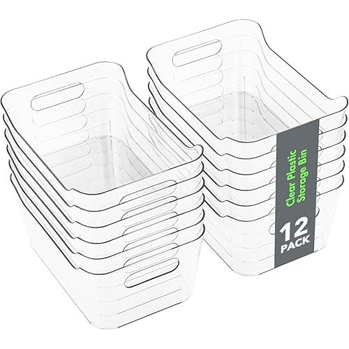 Tiawudi 12 Pack Plastic Storage Bins, Multi-Use Organizer Bins, Pantry Organizer, Clear Storage Containers for Home, Kitchen, Office, Cabinet, Shelf and Fridge Organization