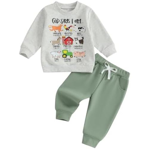 Fernvia Toddler Boy Fall Winter Clothes God Says I Am Long Sleeve Pullover Sweatshirts + Solid Joggers Pants Outfits Set