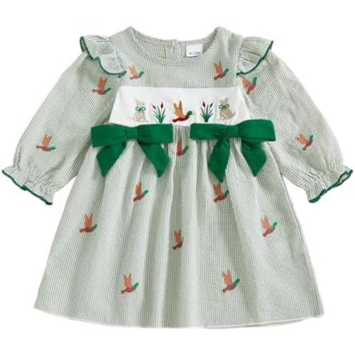 Baby Girl Hunting Clothes Mallard Duck Smocked Dress Ruffle Princess Dresses Cake Smash Photo Toddler Fall Outfit
