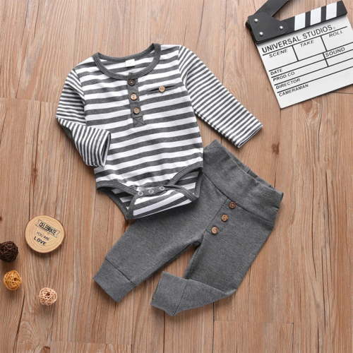 0-3 Months Newborn Baby Boy Clothes Romper Jumpsuits 2Pcs Clothing Set Cute Infant Outfit Gray