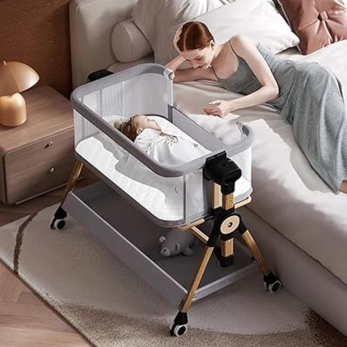 3 in 1 Baby Bassinet,Bedside/Rocking Bassinet for Baby,Bedside Crib with Lockable Wheels,Waterproof Mattress,Adjustable 6 Heights,Portable Bassinets Bedside Sleeper for Newborn Infant
