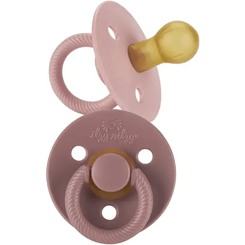 Itzy Ritzy Natural Rubber Pacifiers, Set of 2 – Natural Rubber Newborn Pacifiers with Cherry-Shaped Nipple & Large Air Holes for Added Safety; Set of 2 in Blossom & Rosewood, Ages 0 – 6 Months