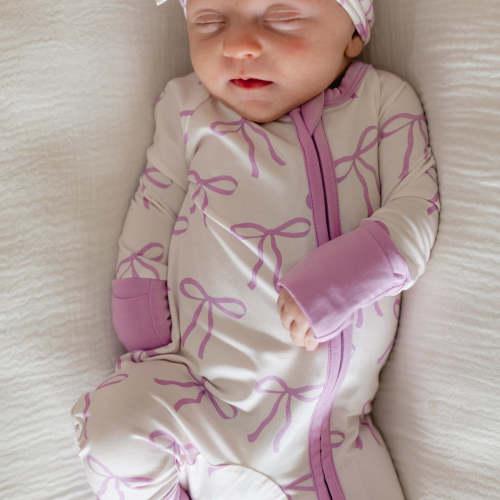 Infant Romper in Purple Bows