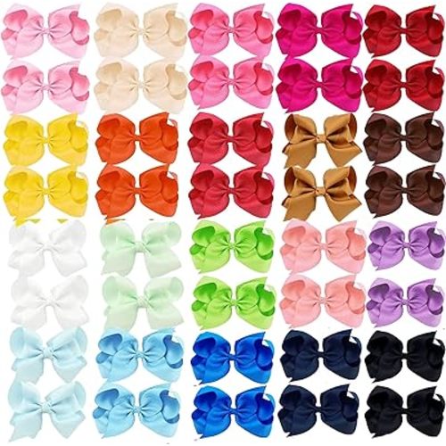 40PCS 4 Inch Hair Bows for Girls,Hand-made Grosgrain Ribbon Hair Bow Alligator Clips Hair Accessories for Toddlers Baby Girls Kids Teens in Pairs