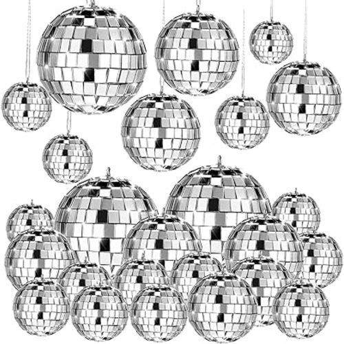 Mtlee 20 Pcs Disco Balls Decoration Mirror Disco Ball for Flies Assorted Hanging Mini Glass Different Sizes Reflective with Rope for Halloween DIY Wedding Music Prom Props