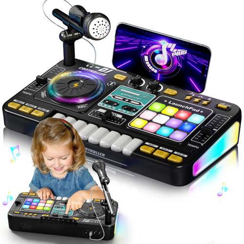 Baby DJ Table Toys Kids DJ Mixer Table Toys with Piano Keys, DJ Turntable, Reaction Musical Toys for 3-8 Boys Girls