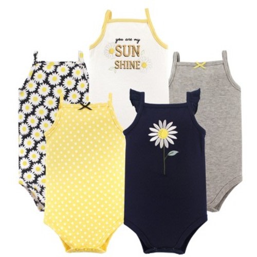 Hudson Baby Infant Girl Cotton Sleeveless Bodysuits 5pk, Daisy, Size: 0-3 months - Out of Stock