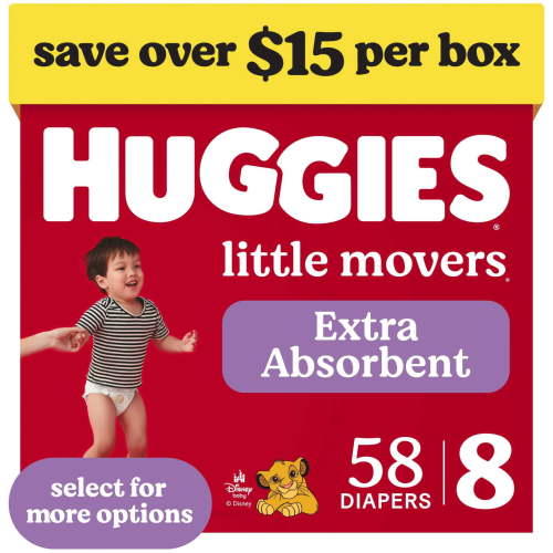 Huggies Little Movers Baby Diapers, Size 8 (46+ lbs), 58 Count (Select for More)