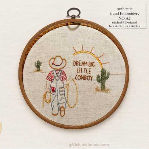 Dream big little Cowboy Embroidery kit for beginners : Western Nursery Decor, Handmade Wall Art