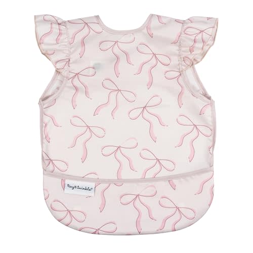 Tiny Twinkle Mess Proof Baby Bib for Girls | Waterproof Toddler Bib for Eating | Baby Apron for Feeding | Machine Washable | Perfect Shower Gift (Bows, 6–24M)
