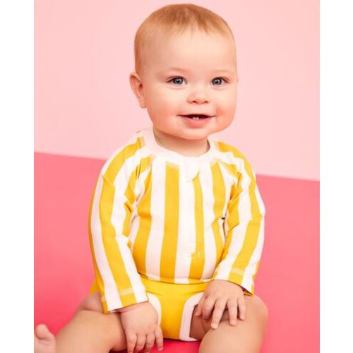 Baby Striped Rashguard & Swim Trunks Set