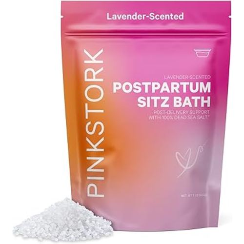 Pink Stork Postpartum Sitz Bath Soak: Dead Sea Salt for Perineal Care & Cleansing, Postpartum Recovery, Labor & Delivery Essentials, Postpartum Essentials, Women-Owned, Lavender Scented, 16 oz
