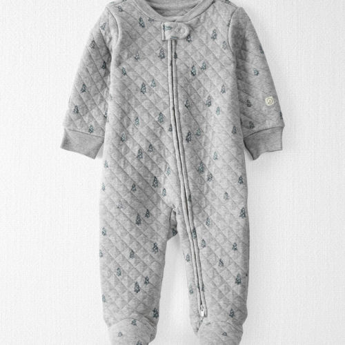 Heather Grey Baby Organic Cotton Quilted Holiday Tree Print Sleep & Play Pyjamas | Carter’s Oshkosh Canada
