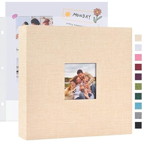 Mublalbum 12x12 Inch DIY Scrapbook Photo Album with 20 Plastic Sleeves 40 Pages Linen Cover 3 Ring Folder Binder for Wedding Baby Family and DIY Projects (Beige)