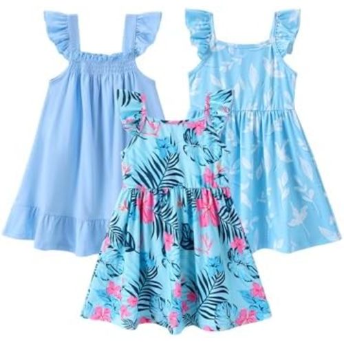 PATPAT Multipack Girl Toddler Dresses Sleeveless Flamingo Striped Toddler Casual Dresses