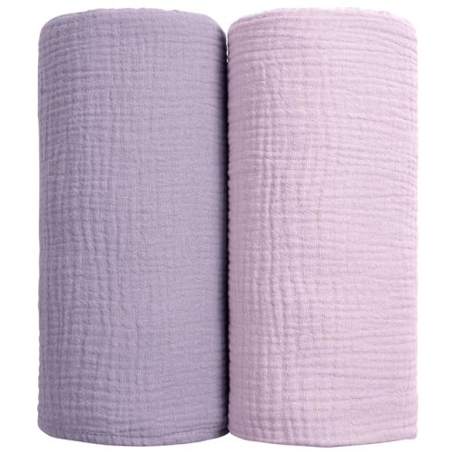 lulumoon Muslin Swaddle Blanket Baby - Cotton Swaddling Blanket Soft Baby Receiving Blankets Neutral 2Pack(Purple)