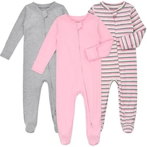 Aablexema Baby Footie Pajamas Cotton with Mitten Cuffs, Double Zipper
