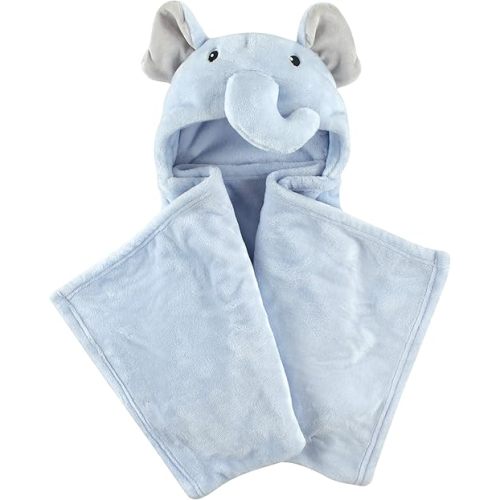 Hudson Baby Unisex Baby and Toddler Hooded Animal Face Plush Blanket, Blue Elephant, One Size