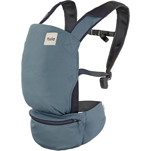Baby Tula Lite Ripstop Nylon Compact Baby Carrier, Lightweight and Ergonomic Carrier for Travel w/Convenient Storage Hip Pouch, Multiple Carrying Positions for Babies 12lbs to 30lbs - Slate (Blue)
