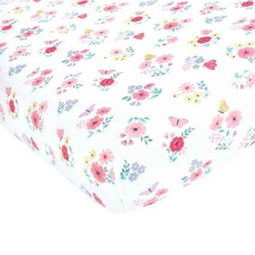 Hudson Baby Infant Girl Cotton Fitted Crib Sheet, Butterfly Floral, One Size