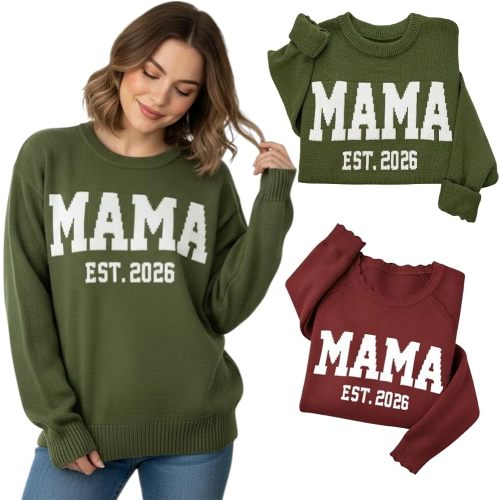 Custom Knit Sweater for Women, Personalized Mama Est Sweater, Soft Jacquard Knit Pullover, Cozy Mom Sweater, Gift for Mom Mama Grandma, Birthday