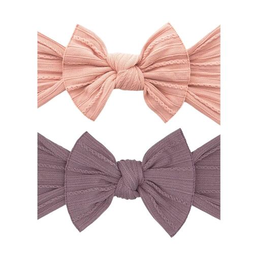 Baby Bling Bows - Newborn to Little Baby Girl Bows, 2 Pack Nylon Super Soft Stretchy Knot Toddler Headbands, Perfect Hair Accessories Head Bands for Infant Kids(Rose Gold & Lilac)