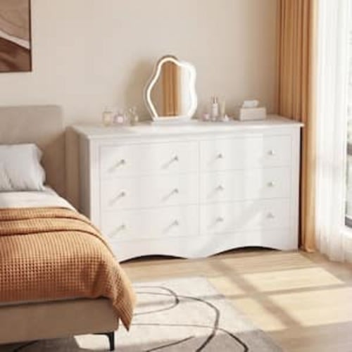 Creaser 51.9 in. White MDF Dresser for Bedroom, Wide Chest of Drawers with 6-Wood Dresser Drawers