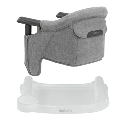 Inglesina Fast Table Chair - Stone Gray Melange + Fast Dining Tray - Portable Baby High Chair - for Babies & Toddlers up to 37 lbs - Fits Tables 0.8'' to 3.5'' Thick - Compact - Travel Bag Included