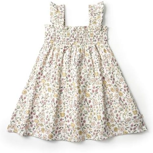 MakeMake Organics GOTS Certified Organic Cotton Baby Toddler Little Girl Smocked Sundress with Bloomer