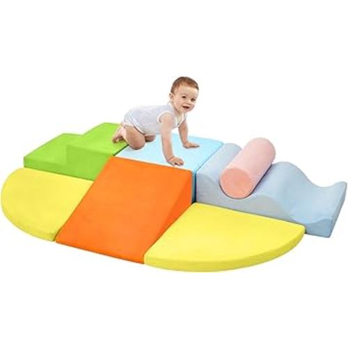 QUCHI Climbing Toys for Toddlers, Toddler Climbing Toys Indoor, 7-Piece Soft Foam Climbing Blocks Set, Toddler Playtime Corner Climber Indoor Foam Play Gym for Climbing Crawling and Sliding