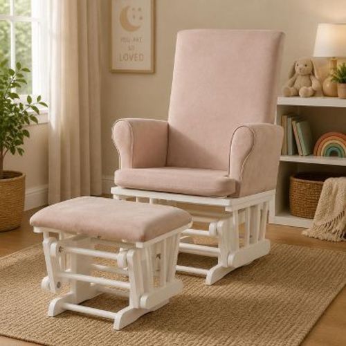 Baby Nursery Glider Rocking Chair with Ottoman Cushion Set, Pink