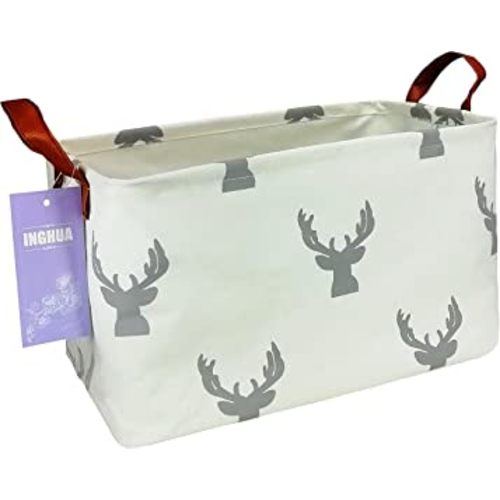 Rectangular Storage Basket Fabric Organizer Bin for Toys,Books,Clothes,Gifts,Pets-Perfect for Home,Office,Nursery,Dorm,Shelf(Rec grey deer)