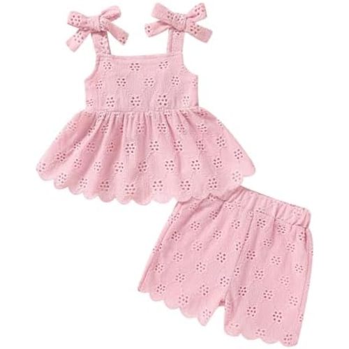 YOUNGER TREE Toddler Girl Clothes Baby Summer Outfit Sleeveless Cutout Strap Ruffle Tank Top and Shorts Set