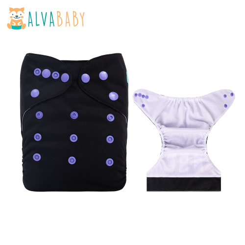 ALVABABY AWJ Lining Cloth Diaper with Tummy Panel for Babies -Black(WJT-B26A)