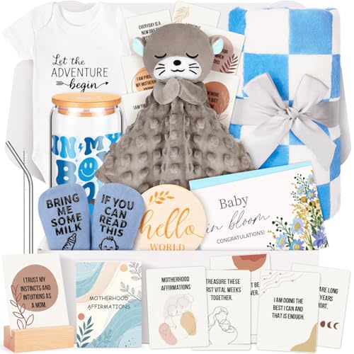 15PCS Baby Shower Gifts,New Mom Gifts for Women & Newborn Baby Gifts, Blue Otter Gifts Top Pregnancy Gifts for New Mom Gender Reveal Gifts, Expecting Parents to Be, New Mom Care Package After Baby